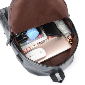 Laptop PU Leather Business Travel Backpack