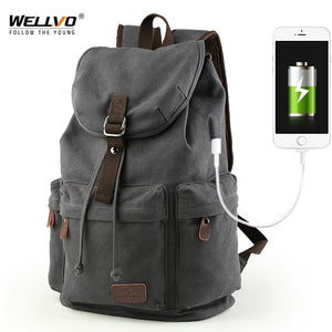 Wellvo Laptop Canvas Bucket Travel Backpack