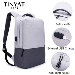 Tinyat Laptop Canvas Waterproof Travel Backpack