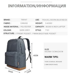 Laptop Tinyat Waterproof Canvas Travel Backpack